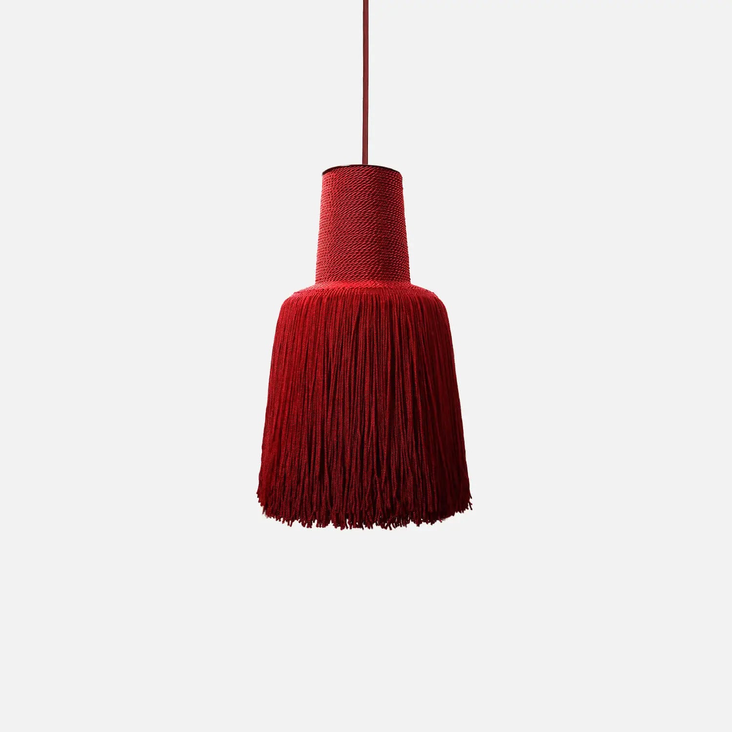 design hanglamp aluminium textiel rood