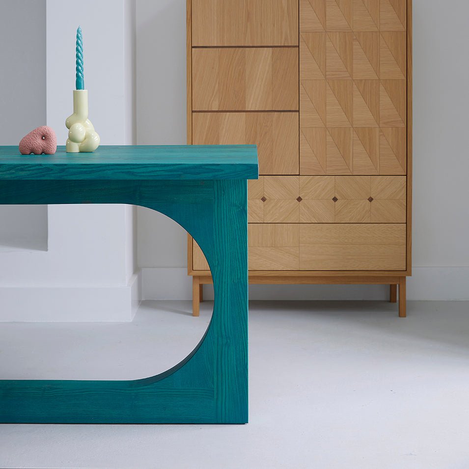 rechthoekige eettafel ronde poot gekleurde olie