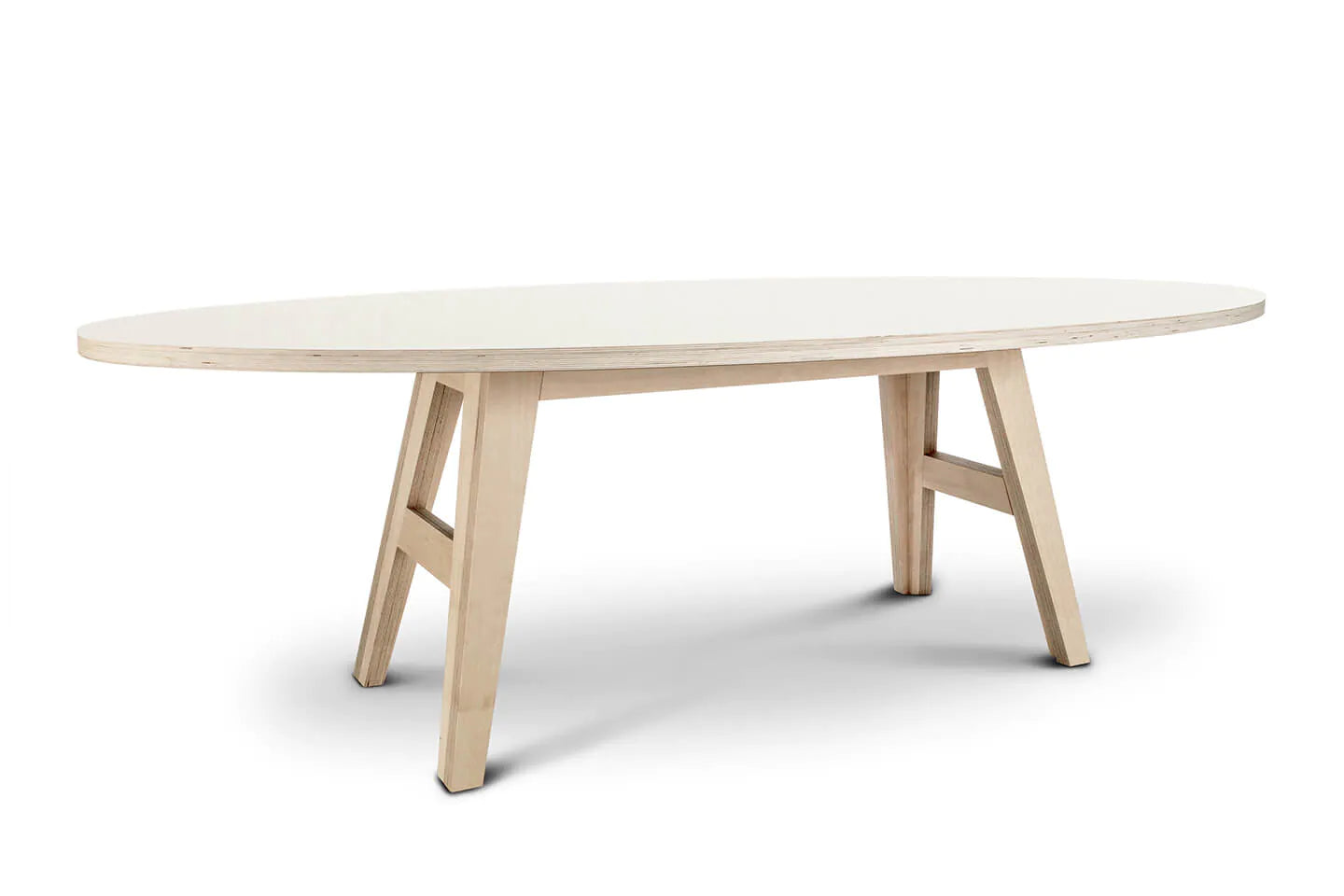 ovale design tafel multiplex gebroken wit