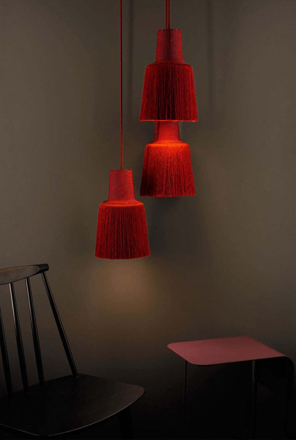 Design hanglamp textiel rood - frauMaier Triple Pascha