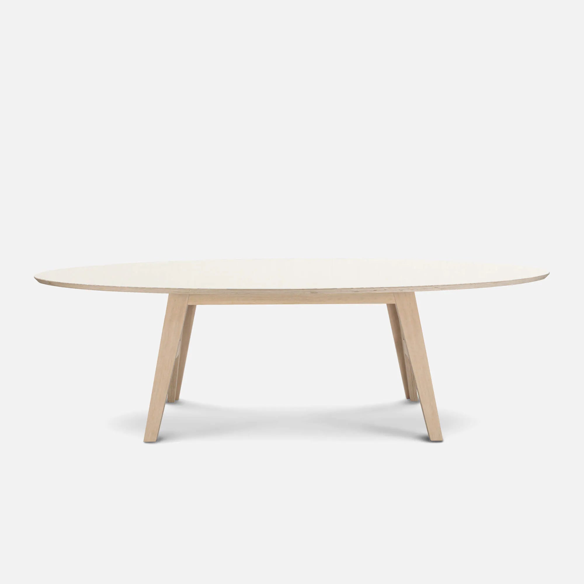 ovale design tafel ecoplex gebroken wit linnenstructuur