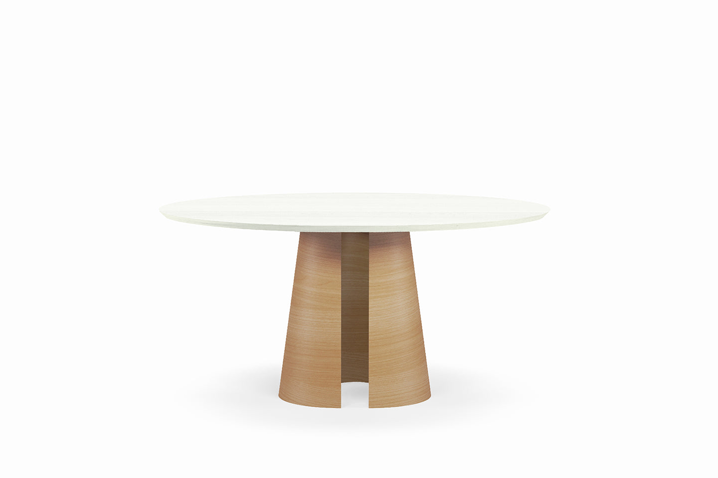 ronde design tafel eikenfineer olie tafelpoten wit beits gespoten tafelblad