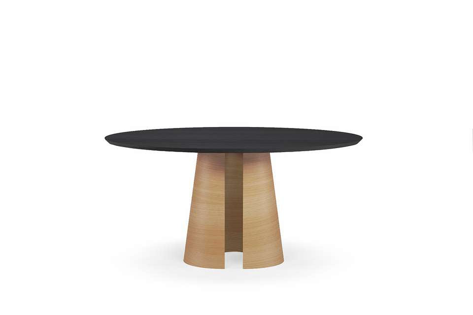 ronde design tafel eikenfineer olie tafelpoten zwart beits gespoten tafelblad