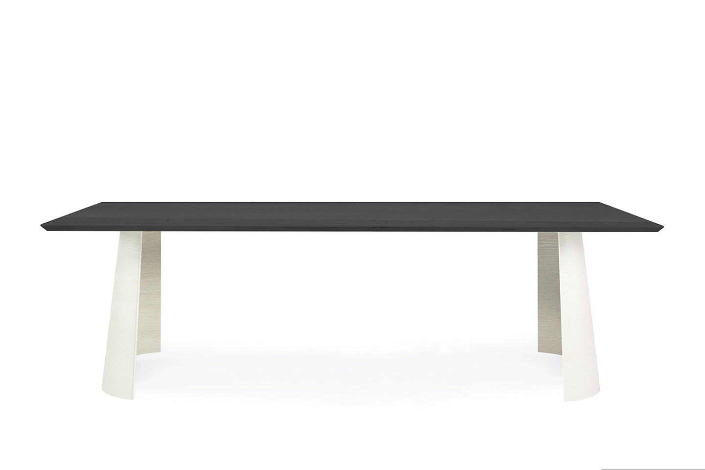 rechthoekige design tafel eikenfineer wit beits gespoten tafelpoten zwart beits gespoten tafelblad
