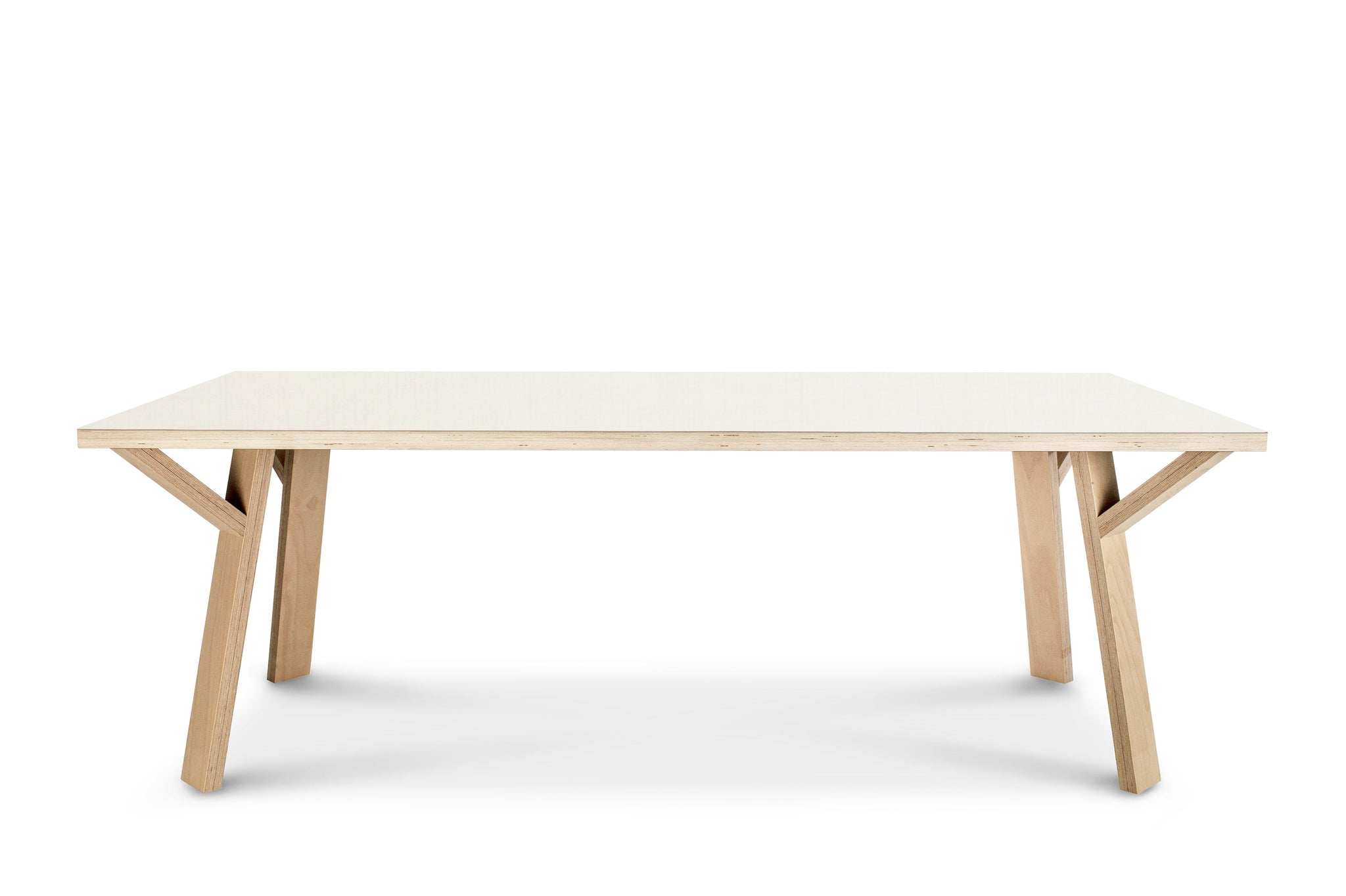 rechthoekige design tafel beukenmultiplex gebroken wit